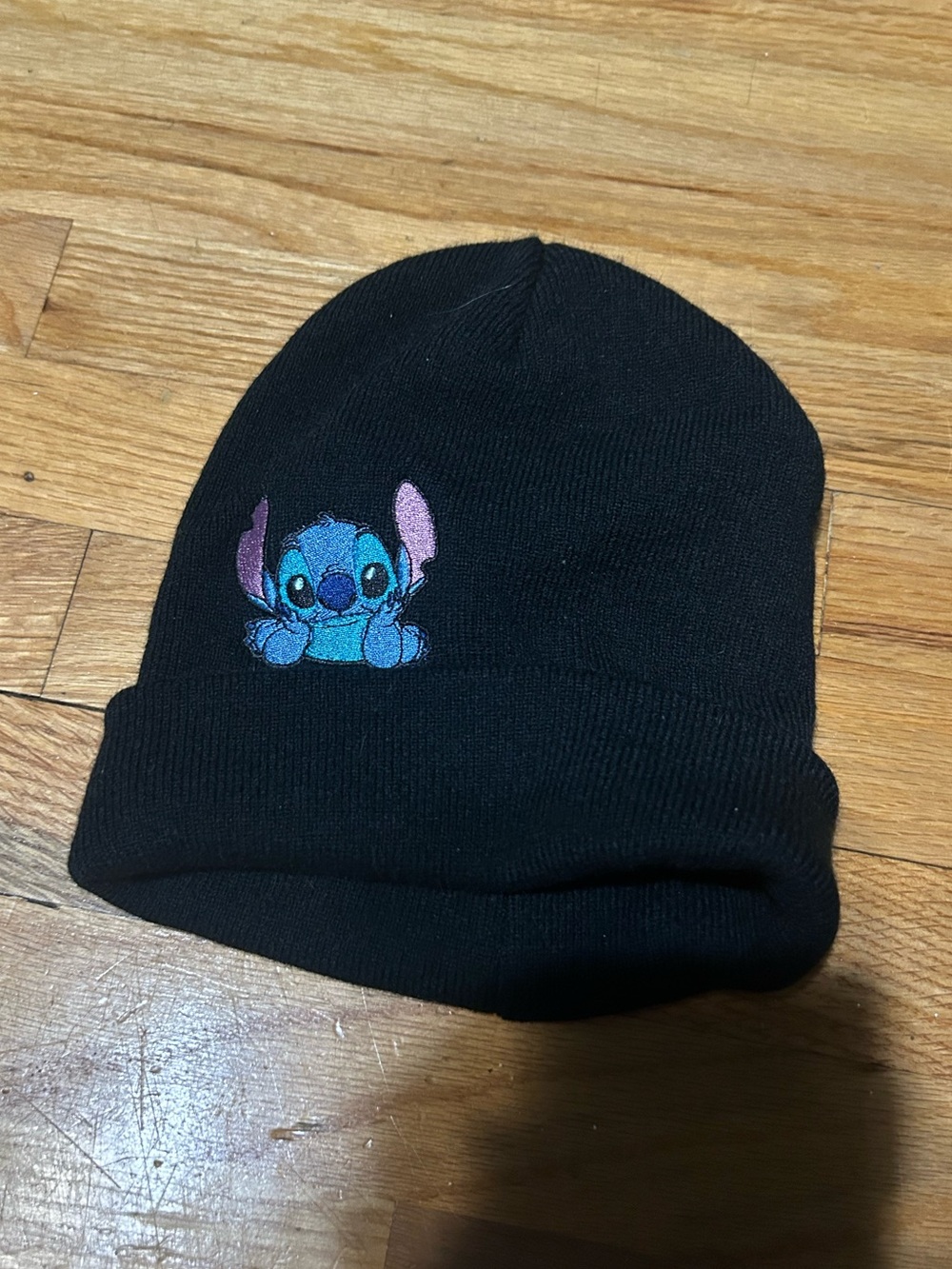 Black Beanie with Blue Stitch Character